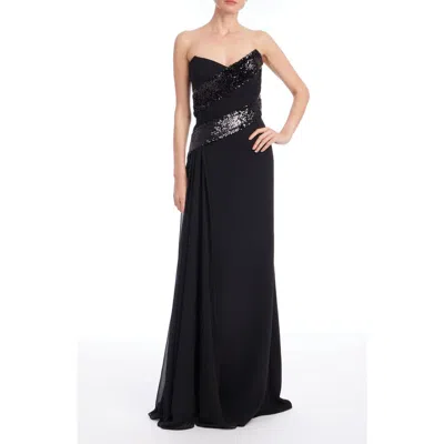 Badgley Mischka Collection Sequin Strapless Gown In Black