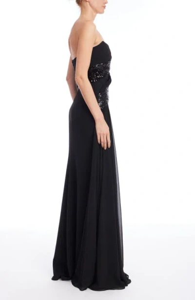 Badgley Mischka Collection Sequin Strapless Gown In Black