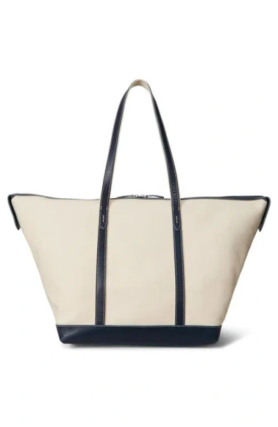 Polo Ralph Lauren Large Leather-trimmed Cotton-blend Canvas Tote In Blue