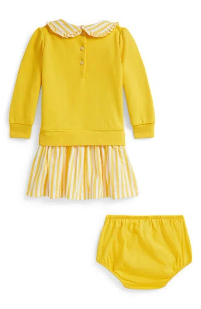Ralph Lauren Striped Loopback Fleece Dress & Bloomer In Yellow
