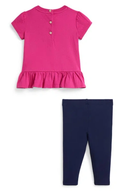 Ralph Lauren Graphic Peplum Top And Leggings Set In Pink