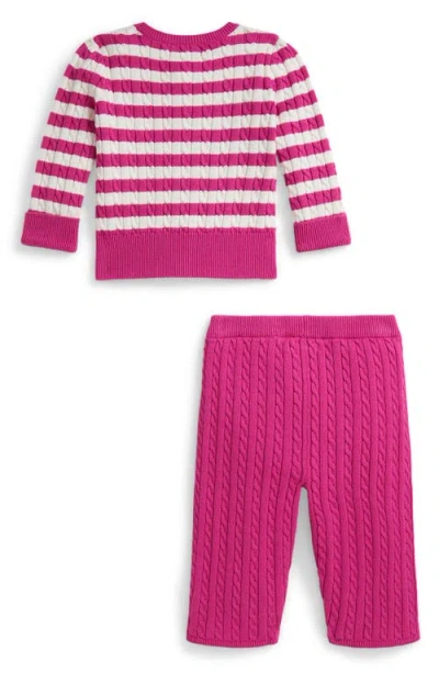 Ralph Lauren Mini-cable Cotton Cardigan & Pant Set In Pink
