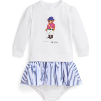 Ralph Lauren Kids' Magic Fleece Bear Logo Dress & Bloomers Set In Blue