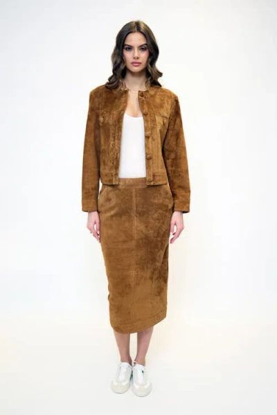 Central Park West Daphne Genuine Suede Lady Jacket In Brown