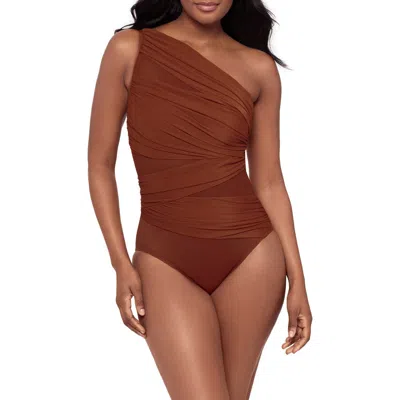 Miraclesuit Network Jena One-shoulder Allover-slimming One-piece Swimsuit In Brown