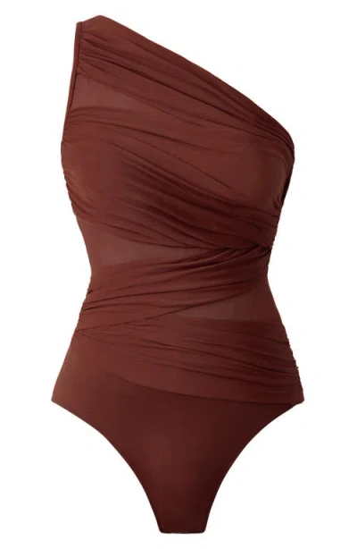 Miraclesuit Network Jena One-shoulder Allover-slimming One-piece Swimsuit In Brown
