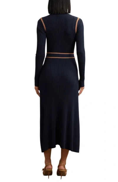 Reiss Ella Belted Long Sleeve Rib Maxi Dress In Blue