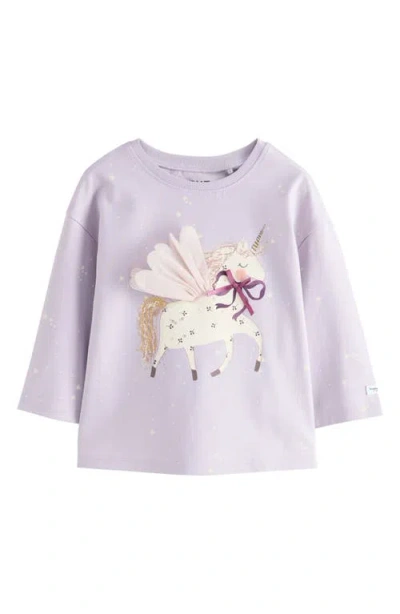 Next Kids' Unicorn Long Sleeve Cotton Graphic T-shirt In Purple