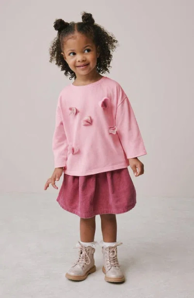 Next Kids' Sparkle Heart Appliqué Long Sleeve Cotton Graphic T-shirt In Pink