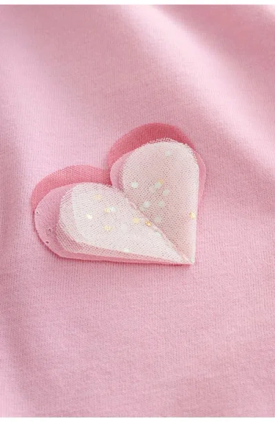 Next Kids' Sparkle Heart Appliqué Long Sleeve Cotton Graphic T-shirt In Pink