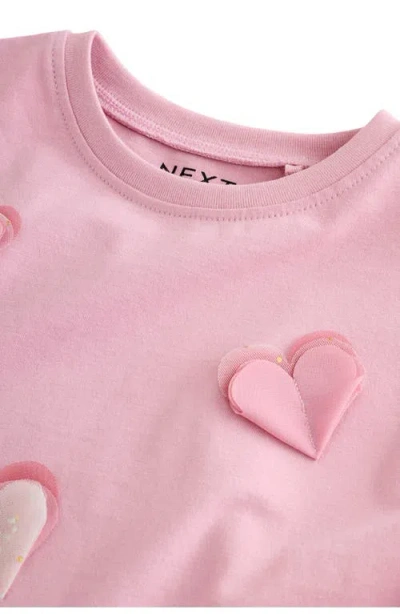 Next Kids' Sparkle Heart Appliqué Long Sleeve Cotton Graphic T-shirt In Pink