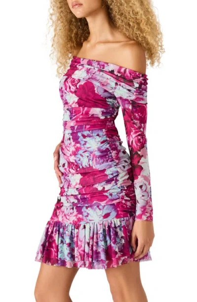 Steve Madden Berkely Floral Off The Shoulder Minidress In Pink
