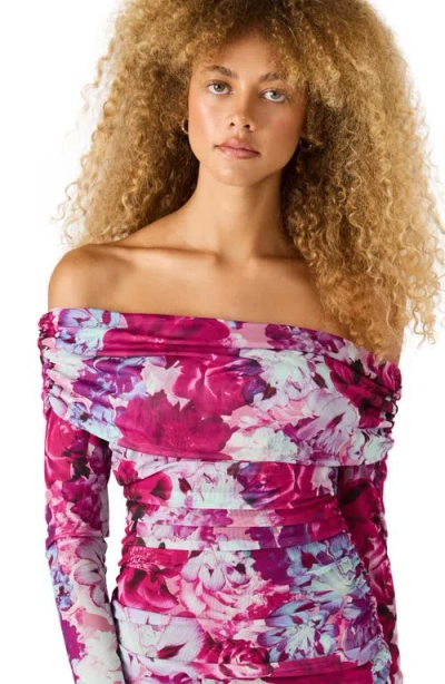 Steve Madden Berkely Floral Off The Shoulder Minidress In Pink