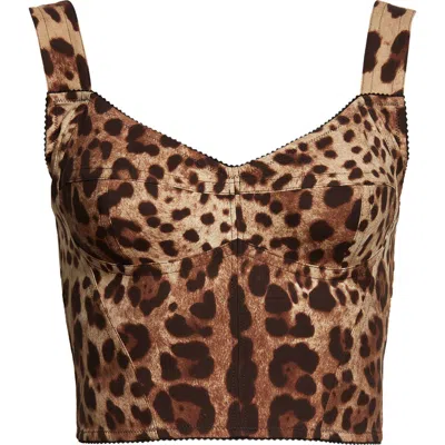 Dolce & Gabbana Printed Stretch Silk Blend Bodice In Brown