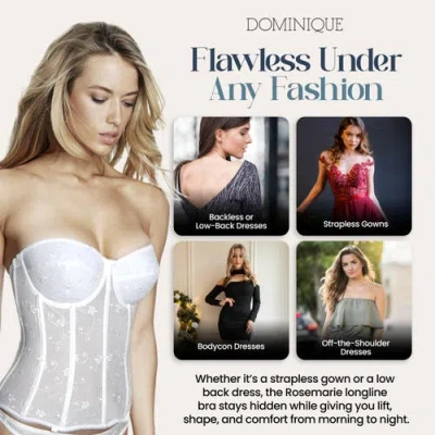 Dominique Intimates Rosemarie Embroidered Lace Strapless Longline Bridal Bra In White