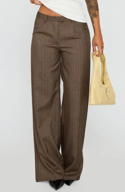 Princess Polly Broadcast Pinstripe Low Rise Wide Leg Pants In Brown