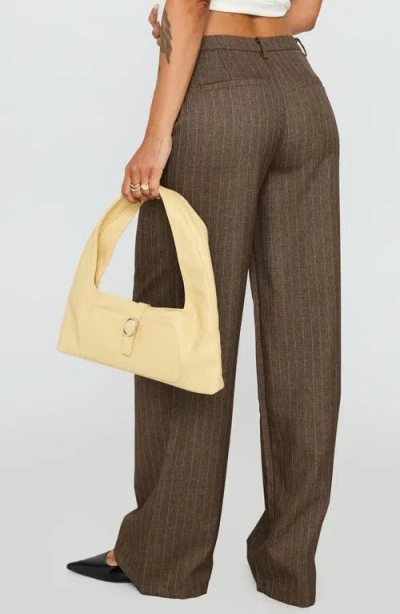 Princess Polly Broadcast Pinstripe Low Rise Wide Leg Pants In Brown