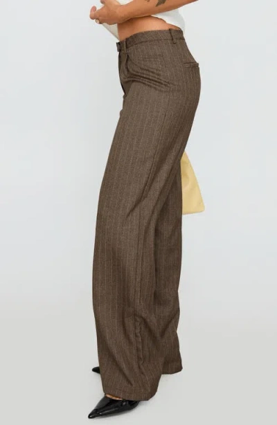Princess Polly Broadcast Pinstripe Low Rise Wide Leg Pants In Brown
