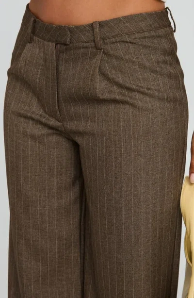 Princess Polly Broadcast Pinstripe Low Rise Wide Leg Pants In Brown