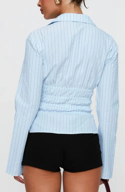 Princess Polly Lisel Stripe Shirred Button-up Shirt In Blue