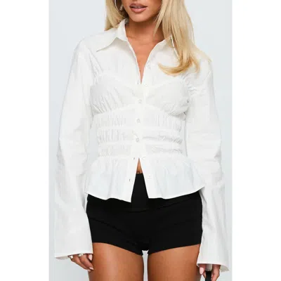 Princess Polly Lisel Shirred Button-up Shirt In White
