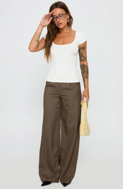 Princess Polly Broadcast Pinstripe Low Rise Wide Leg Pants In Brown