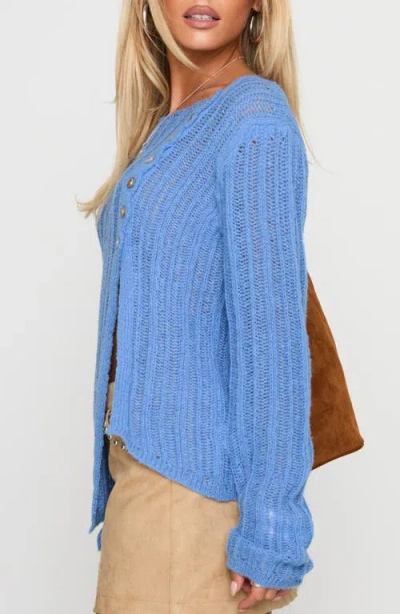 Princess Polly Lenker Asymmetric Button Cardigan In Blue