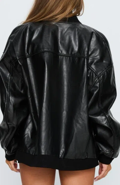 Princess Polly Believe It Faux Leather Bomber Jacket In Black
