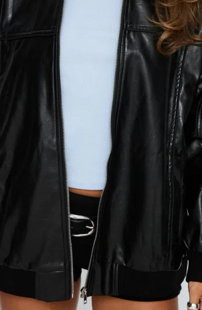 Princess Polly Believe It Faux Leather Bomber Jacket In Black