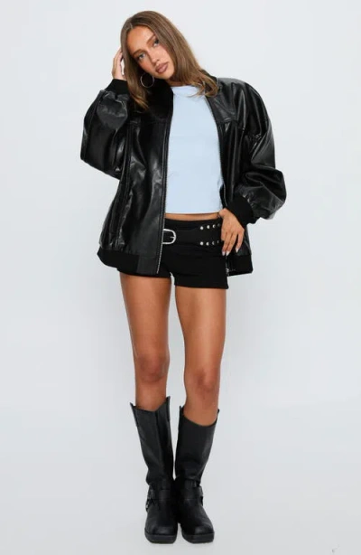 Princess Polly Believe It Faux Leather Bomber Jacket In Black