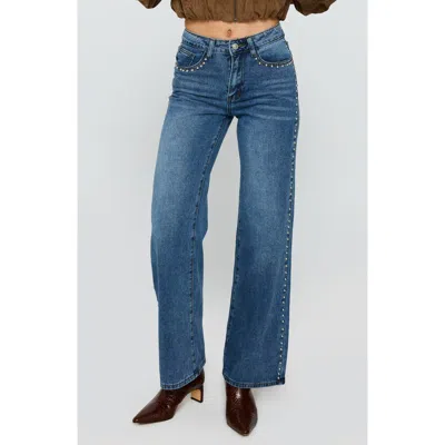 Princess Polly Saving Up Studded Straight Leg Jeans In Blue