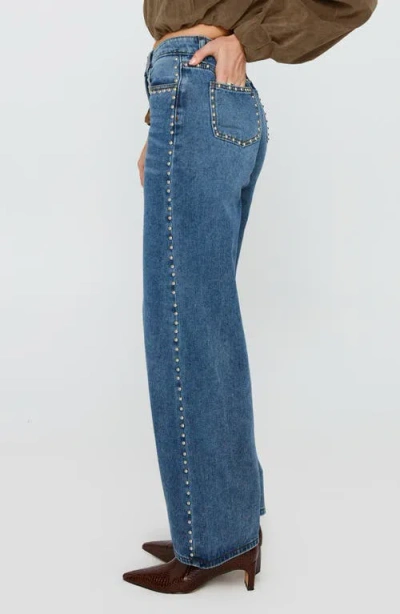 Princess Polly Saving Up Studded Straight Leg Jeans In Blue
