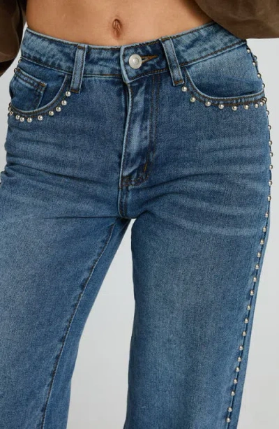 Princess Polly Saving Up Studded Straight Leg Jeans In Blue