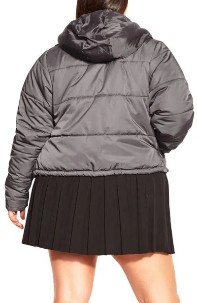 City Chic Kate Hooded Puffer Jacket In Gray