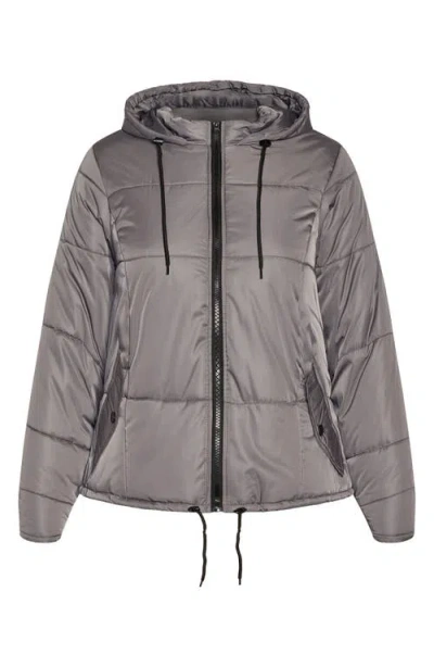 City Chic Kate Hooded Puffer Jacket In Gray