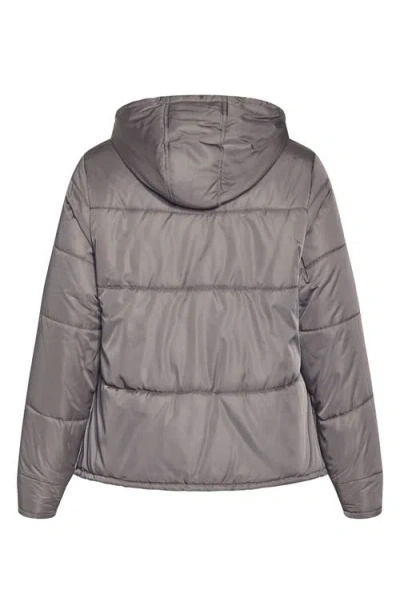 City Chic Kate Hooded Puffer Jacket In Gray