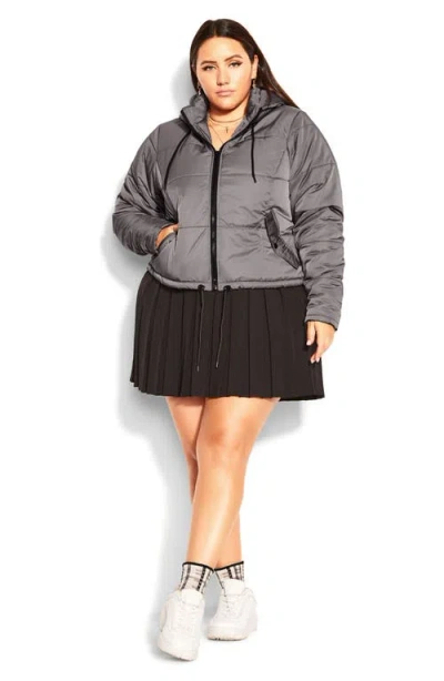 City Chic Kate Hooded Puffer Jacket In Gray