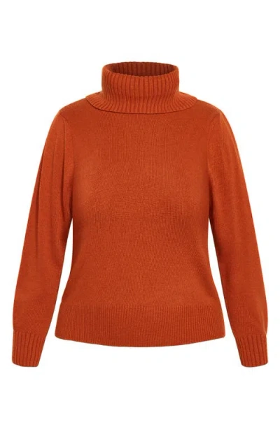 City Chic Softly Sweet Turtleneck Sweater In Brown