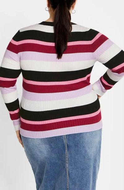 City Chic Raelyn Rib Stripe Sweater In Multi