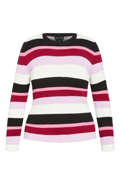 City Chic Raelyn Rib Stripe Sweater In Multi