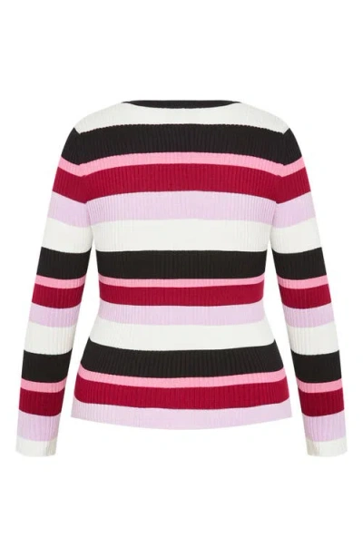 City Chic Raelyn Rib Stripe Sweater In Multi