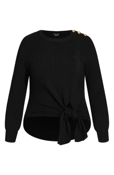 City Chic Royal Tie Hem Sweater In Black