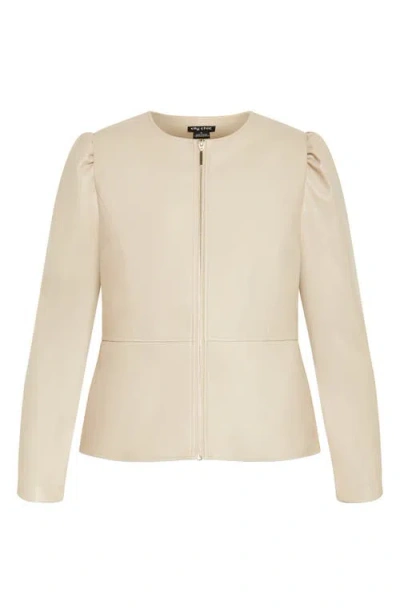City Chic Mallory Faux Leather Jacket In Neutral
