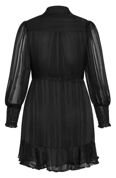 City Chic Journi Stripe Long Sleeve Shirtdress In Black
