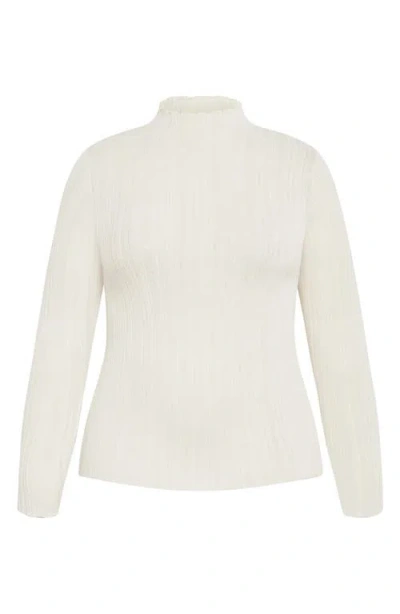 City Chic Crinkle Mock Neck Sweater In White