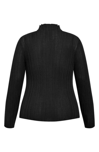 City Chic Crinkle Mock Neck Sweater In Black