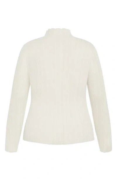 City Chic Crinkle Mock Neck Sweater In White