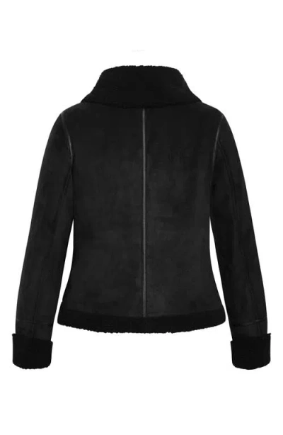 City Chic Madilyn Faux Shearling Moto Jacket In Black