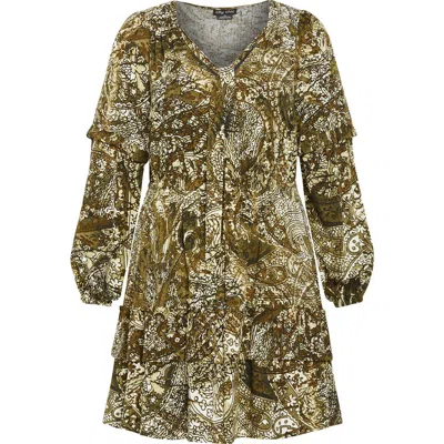 City Chic Raya Long Sleeve Paisley Dress In Multi