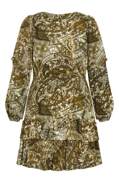 City Chic Raya Long Sleeve Paisley Dress In Multi